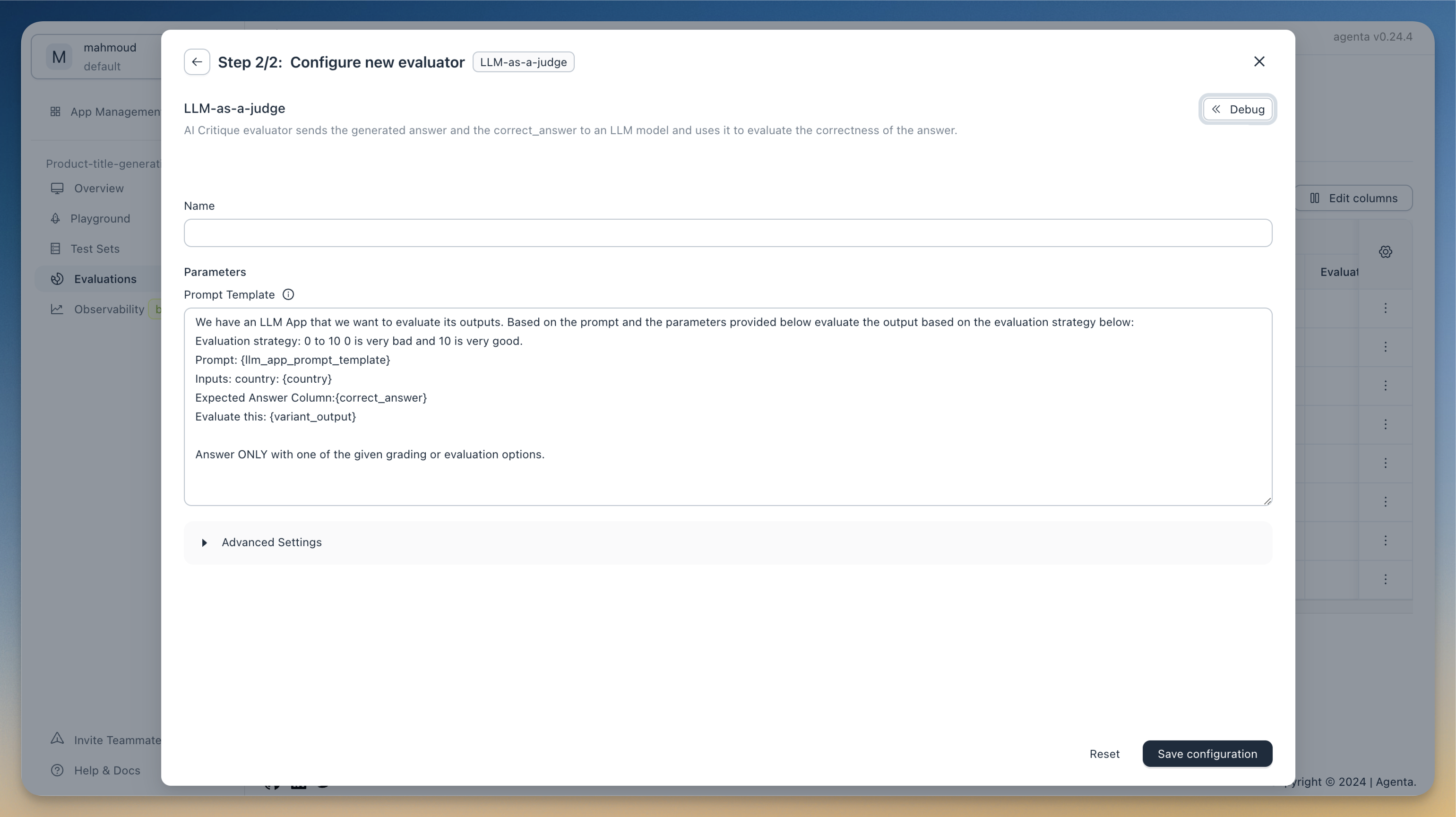 Configuration of LLM-as-a-judge